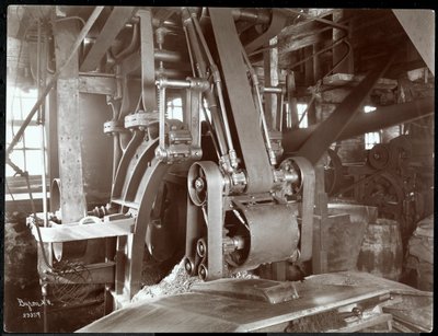 Interior View of Large Belt Driven Mechanical Equipment at the New York Leather Belting Co., New York by Byron Company